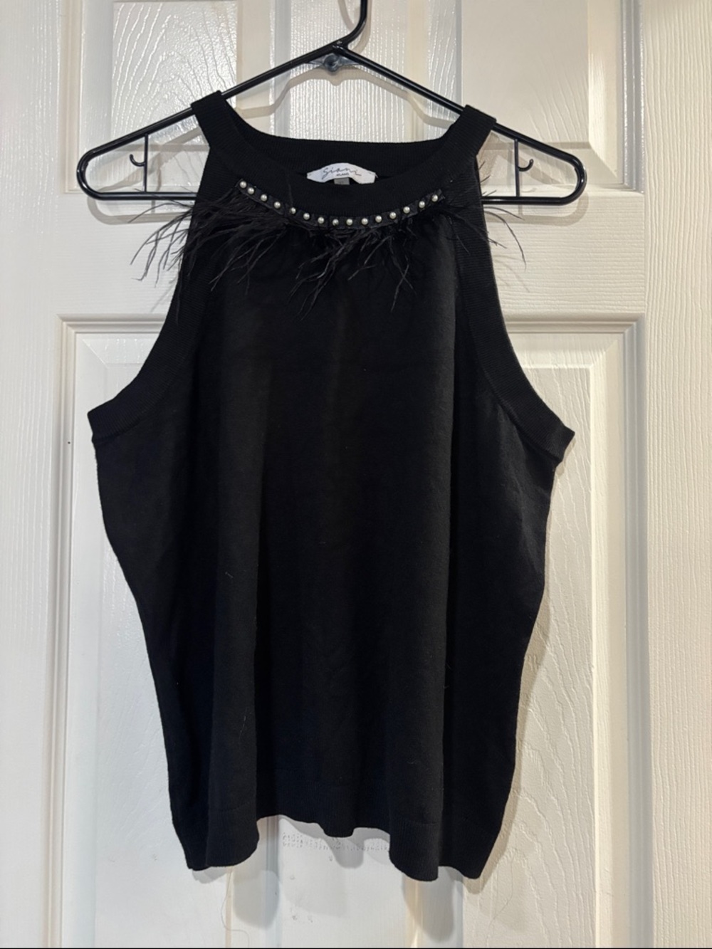 Milano Black Feather & Bead Halter Tank